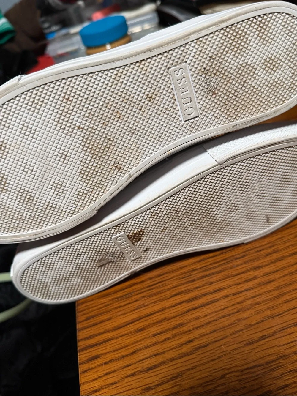 GUESS White Quilted Sneakers with Gold Hardware